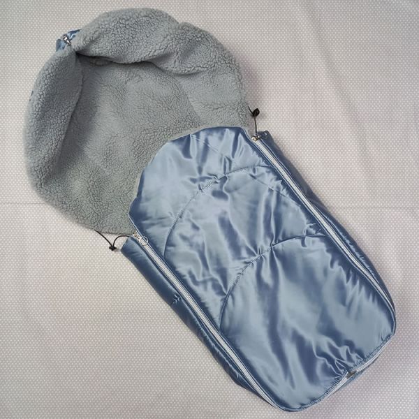 Теплый конверт для коляски и санок серо-голубой