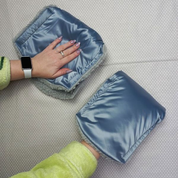 Рукавички на коляску сіро-блакитні