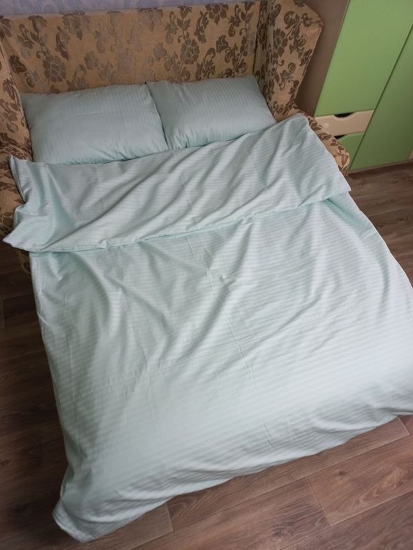 Постільний комплект у ліжко з Страйп Сатину (бірюзовий), під замовлення.