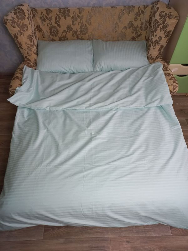 Постільний комплект у ліжко з Страйп Сатину (бірюзовий), під замовлення.