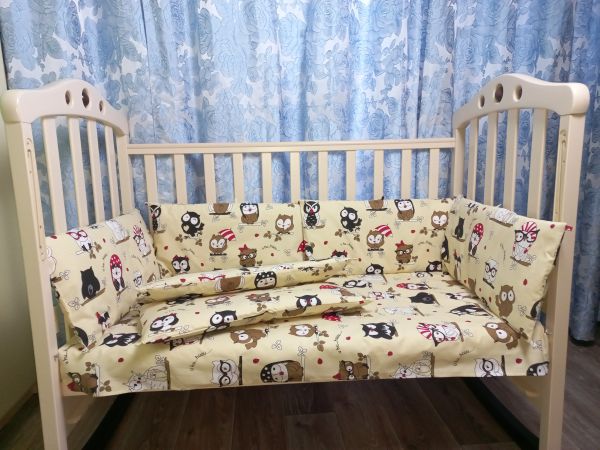 Збери свій набір для малюка — текстиль в одному стилі та кольорі- "Сови на бежевому фоні"