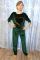 Женский Костюм из Зеленого Бархата со Стразами в Виде Сердца.