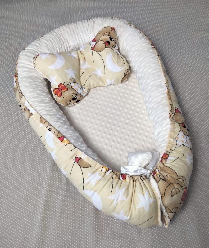 Дитячий кокон двосторонній "Трансформер" - "Ведмедики" + Молочний плюш, скомбінований.